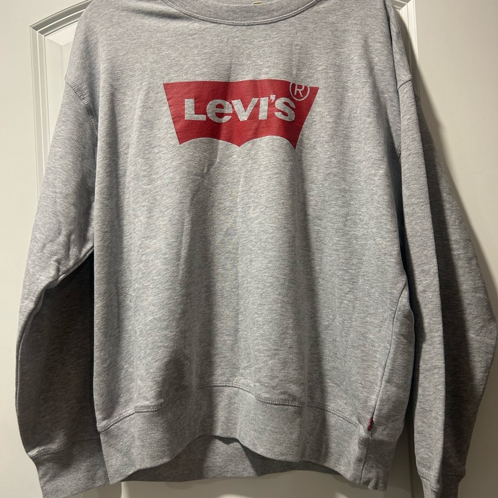 Levi's Men's Gray Crewneck Sweater with Red Logo